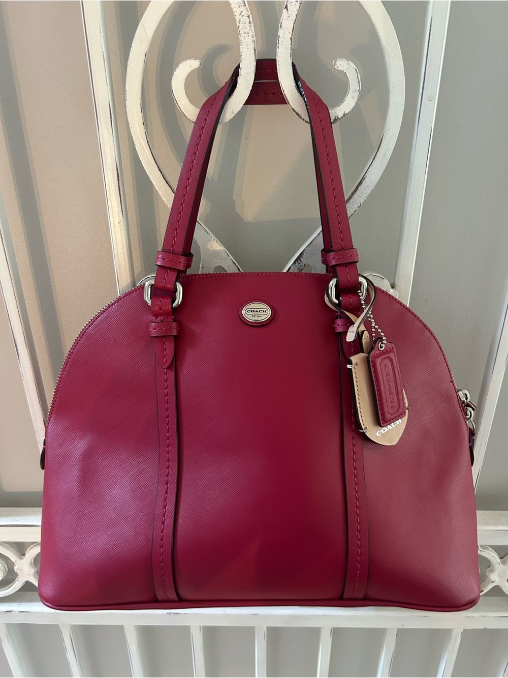 Coach Cora Dome Satchel Crossgrain Leather Pink Raspberry Shoulder Bag